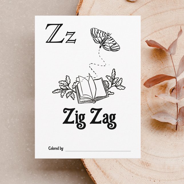 Woodland Animals ABC Colouring Baby Shower Activit Postcard (Letter Z- Color Your Own Baby's First ABC's Keepsake Cards)