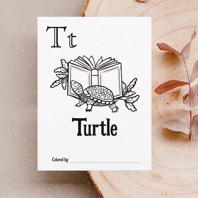 Woodland Animals ABC Colouring Baby Shower Activit Postcard (Letter T - Color Your Own Baby's First ABC's Keepsake Cards)