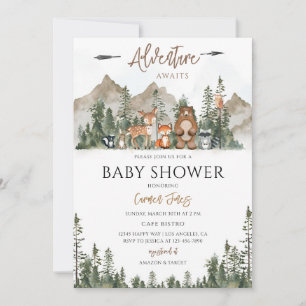 Woodland Animals Adventure Awaits Baby Shower Invitation