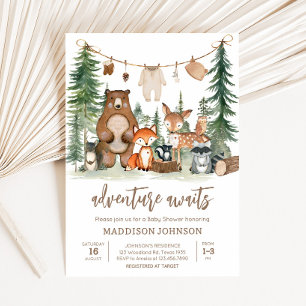 Woodland Animals Adventure Awaits Baby Shower  Invitation
