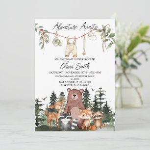 Woodland Animals Adventure Awaits Baby Shower Invitation