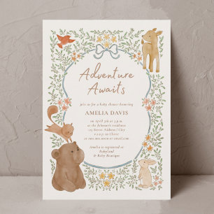 Woodland Animals Adventure Awaits Boy Baby Shower Invitation