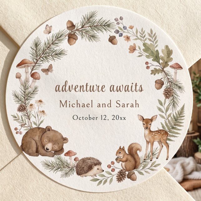Woodland Animals Adventure Awaits Fox Log Classic Round Sticker (Woodland Animals Adventure Awaits Fox Log Classic Round Sticker)