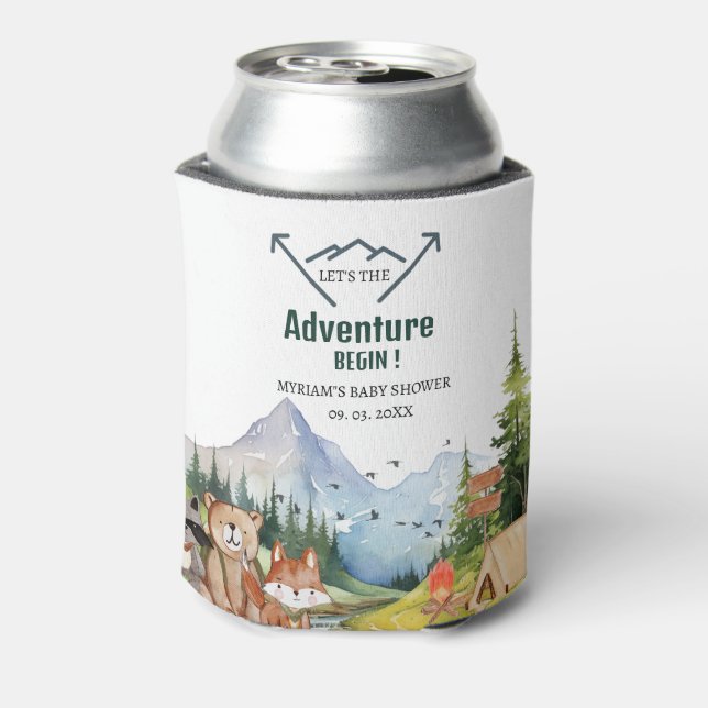 Woodland Animals Adventure Baby Shower Can Cooler (Can Back)