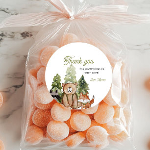 Woodland Animals Adventure Baby Shower Thank You Classic Round Sticker