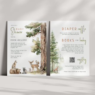 Woodland Animals | All In One Couples Baby Shower Invitation