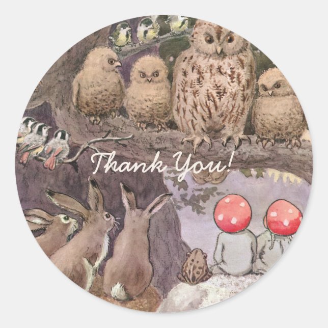 Woodland Animals and Children Elsa Beskow Classic Round Sticker (Front)