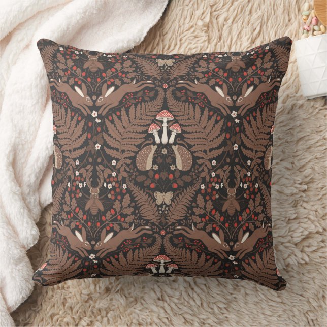 Woodland animals and plants in red and brown cushion (Blanket)