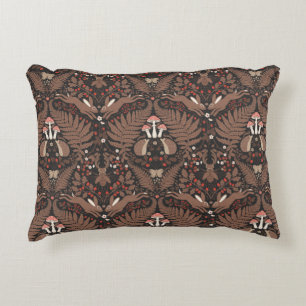 Woodland animals and plants in red and brown decorative cushion