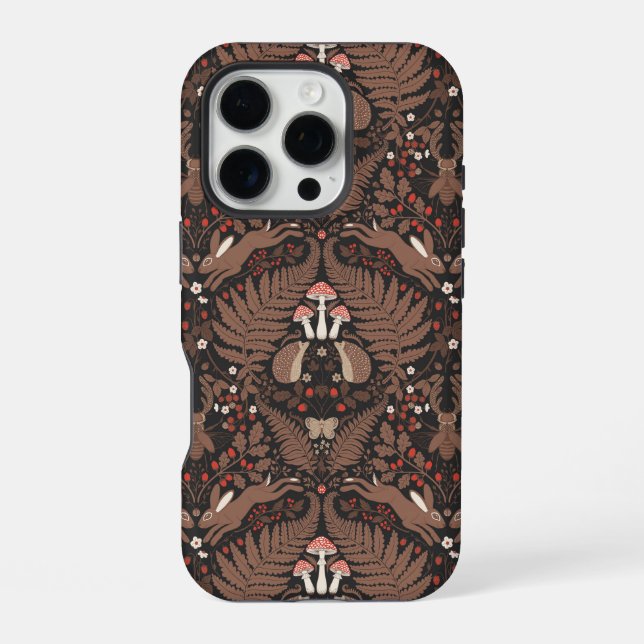Woodland animals and plants in red and brown iPhone case (Back)