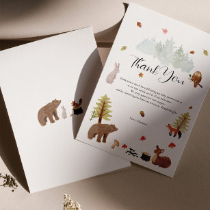 Woodland Animals Autumn Fall Baby Shower Thank You Card