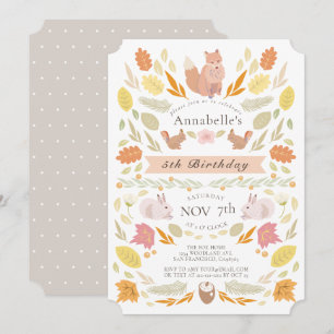 Woodland Animals Autumn Foliage Birthday Invitation