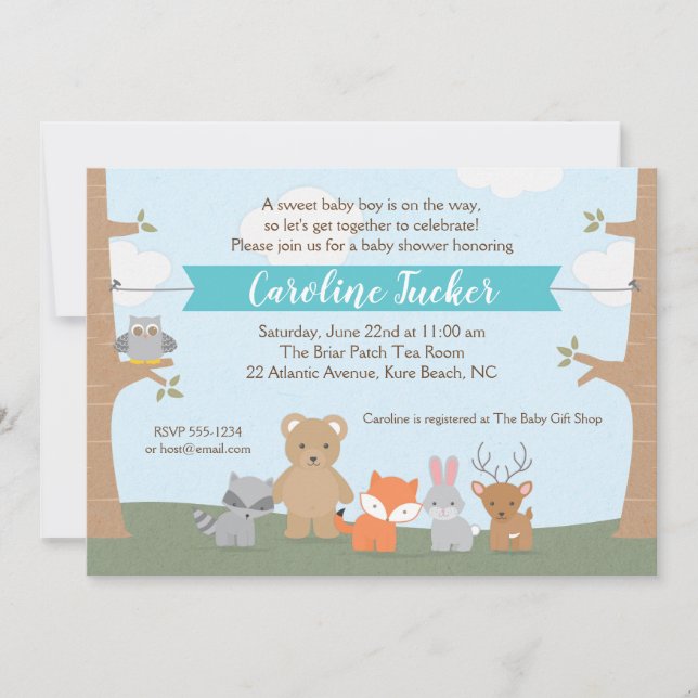 Woodland Animals Baby Boy Shower Invitation (Front)