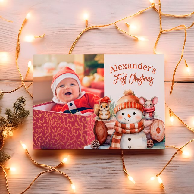 Woodland Animals Baby First Christmas Holiday Card (Creator Uploaded)