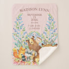 Woodland Animals Baby Girls Birth Stats Blanket