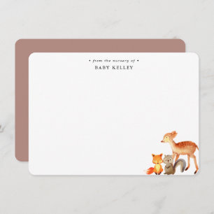 Woodland Animals Baby Personalised Flat Note Card