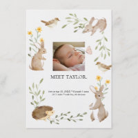 Woodland Animals Baby Photo Birth Announcement