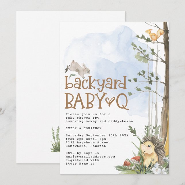 Woodland Animals Baby Q Backyard Baby Shower Invitation (Front/Back)