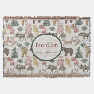 Woodland Animals Baby– Rustic Bears, Foxes, Owl Throw Blanket