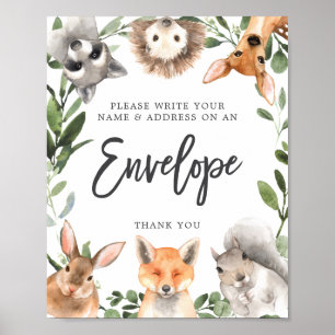 Woodland Animals Baby Shower Address Envelope Sign