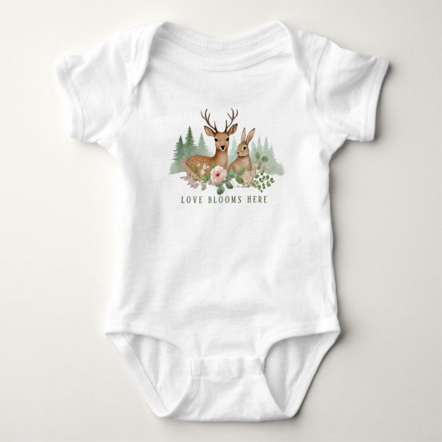 Woodland Animals Baby Shower Baby Bodysuit (Front)