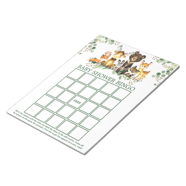 Woodland Animals Baby Shower Bingo Sheets Notepad (Angled)