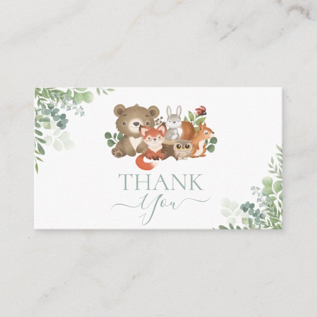Woodland animals Baby Shower Birthday Thank you  Enclosure Card (Front)