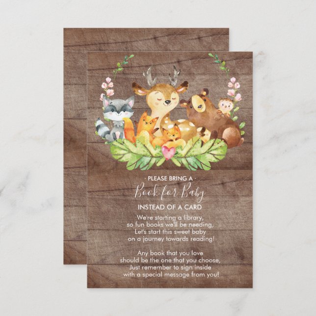 Woodland Animals Baby Shower Book for Baby Card (Front/Back)