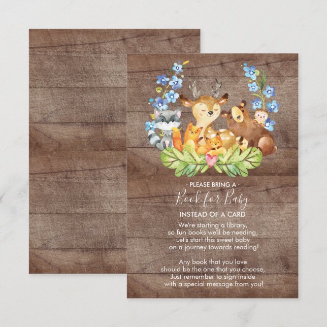 Woodland Animals Baby Shower Book for Baby Card (Front/Back)