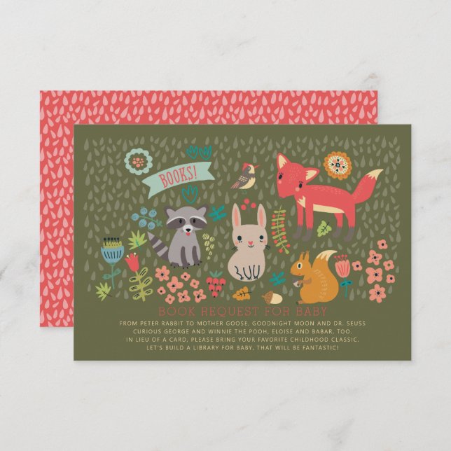 Woodland Animals Baby Shower Book Request Invitation (Front/Back)