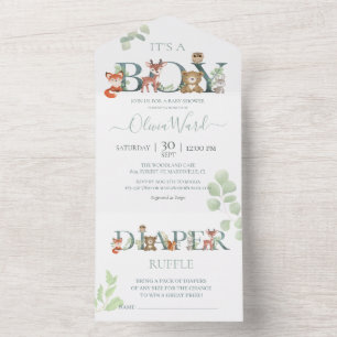 Woodland Animals Baby Shower   Books for baby  All In One Invitation