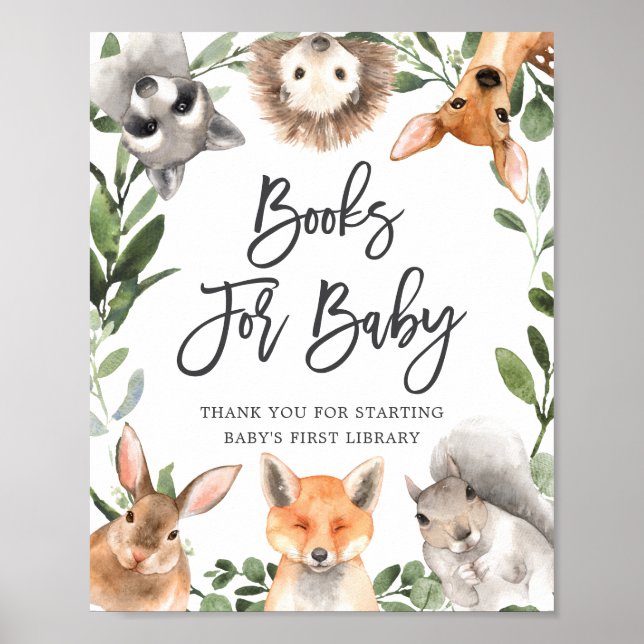 Woodland Animals Baby Shower Books For Baby Sign (Front)