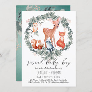 Woodland Animals Baby Shower Boy Invitation