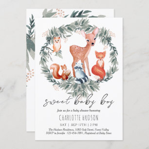 Woodland Animals Baby Shower Boy Invitation