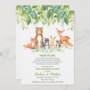 Woodland Animals Baby Shower by Mail Greenery Boy Invitation