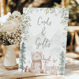 Woodland Animals Baby Shower Cards and Gifts Pedestal Sign