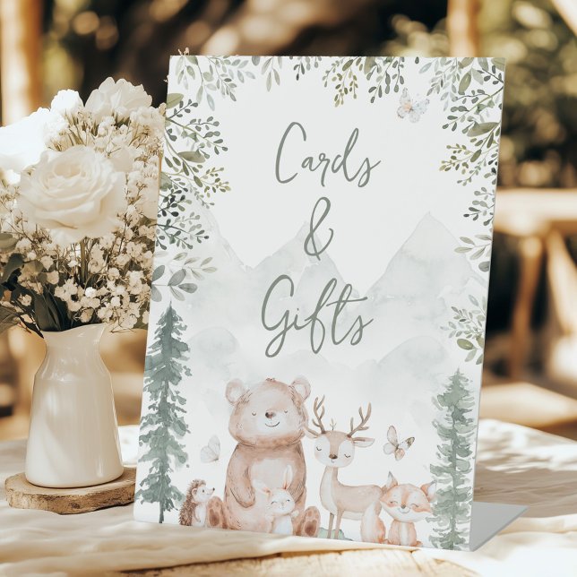 Woodland Animals Baby Shower Cards and Gifts Pedestal Sign (Creator Uploaded)
