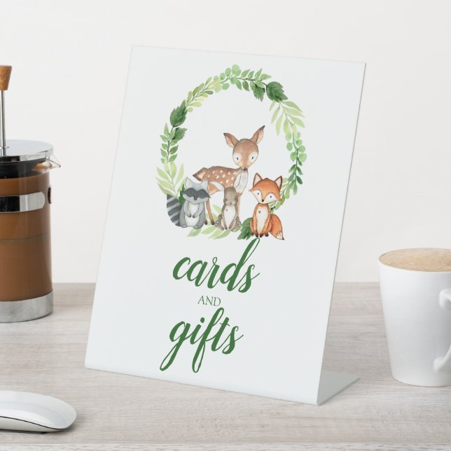 Woodland Animals Baby Shower Cards and Gifts Pedestal Sign (In SItu)
