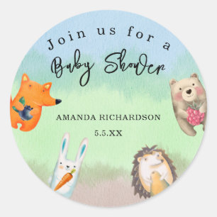 Woodland animals Baby Shower Classic Round Sticker