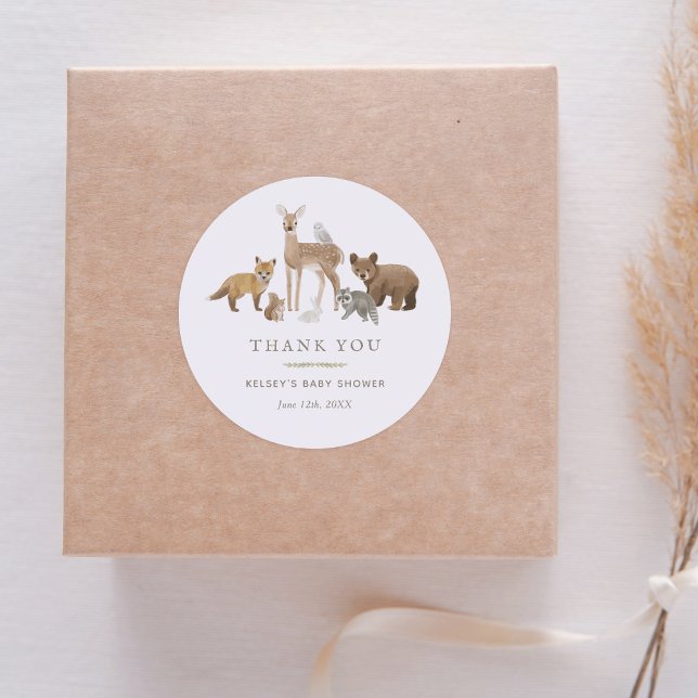 Woodland Animals Baby Shower Classic Round Sticker (Creator Uploaded)