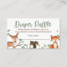 Woodland Animals Baby Shower Diaper Raffle Card