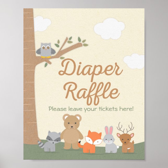Woodland Animals Baby Shower Diaper Raffle Sign (Front)