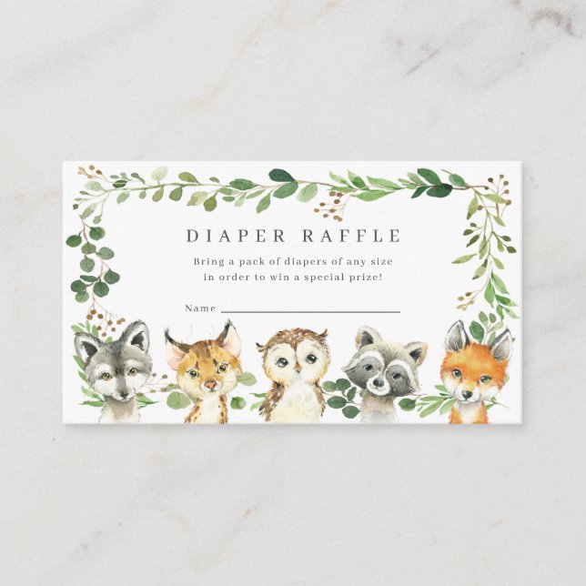 Woodland Animals Baby Shower Diaper Raffle Ticket Enclosure Card (Front)