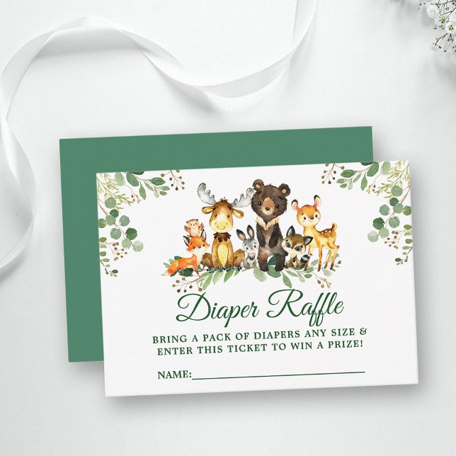 Woodland Animals Baby Shower Diaper Raffle Ticket Enclosure Card (Customize to change text color, style, text size or color of back of card.)