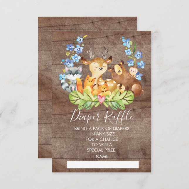 Woodland Animals Baby Shower Diaper Raffle Ticket Invitation (Front/Back)