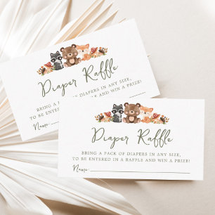 Woodland Animals Baby Shower Diaper Raffler  Enclosure Card