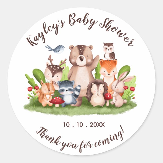 Woodland Animals Baby Shower Favour Stickers (Front)
