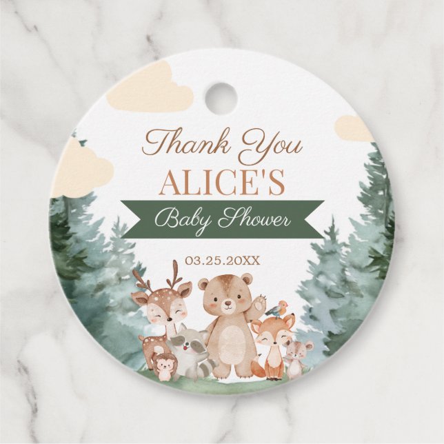 Woodland Animals Baby Shower Favour Tag (Front)