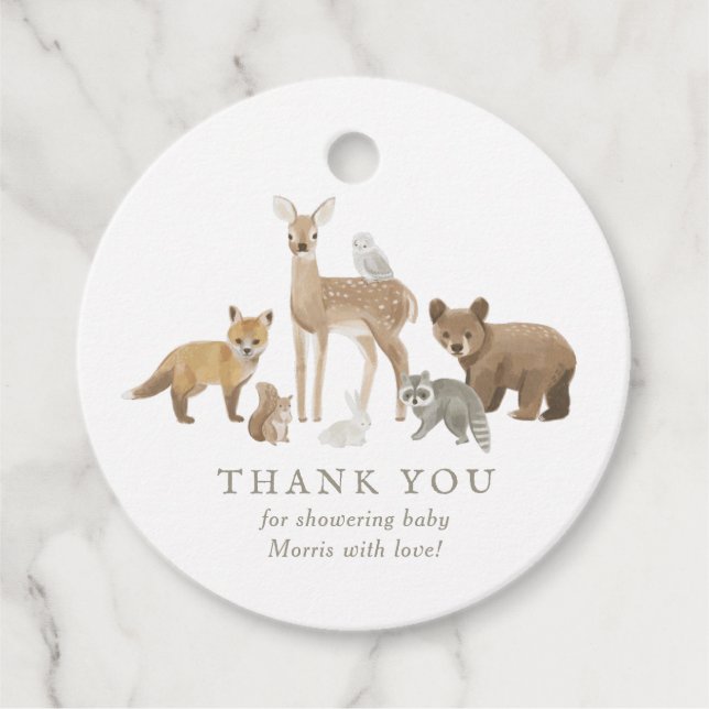 Woodland Animals Baby Shower Favour Tags (Front)