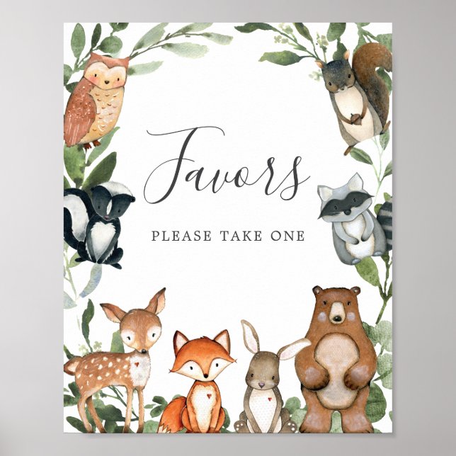 Woodland Animals Baby Shower Favours Sign (Front)